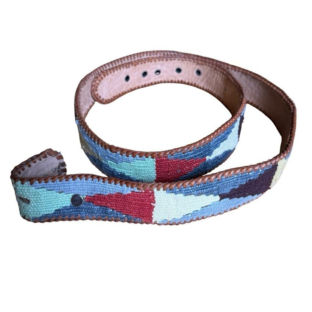 Leather Woven Aztec Western Cowboy Cowgirl 1.5" Wide Belt Strap Colorful sz 42